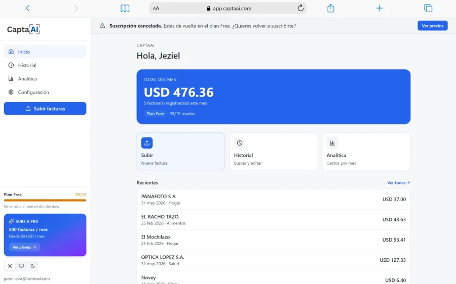 CaptaAI — Extracción IA de facturas en segundos.