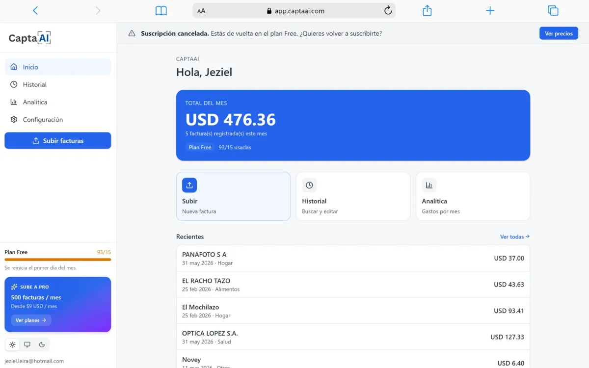 CaptaAI — extracción de datos de facturas con IA en Panamá